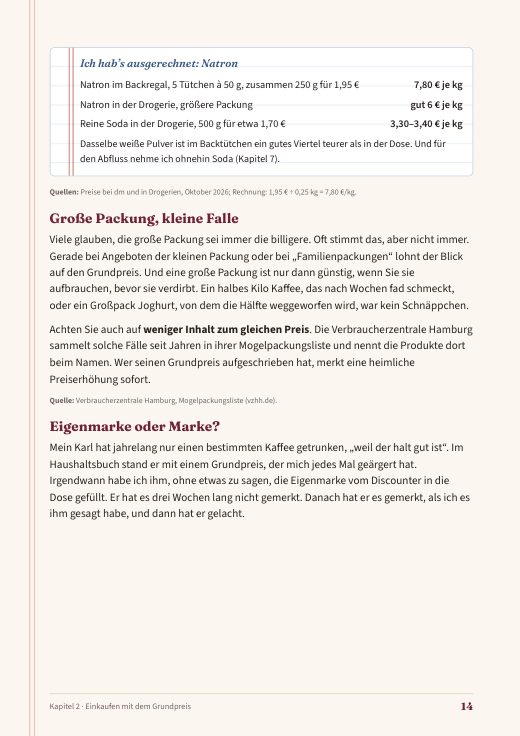 Beispielseite: Grundpreis-Rechnung und Leitungswasser